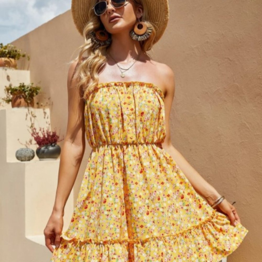 Ditsy Floral Ruffle Hem Tube Dress